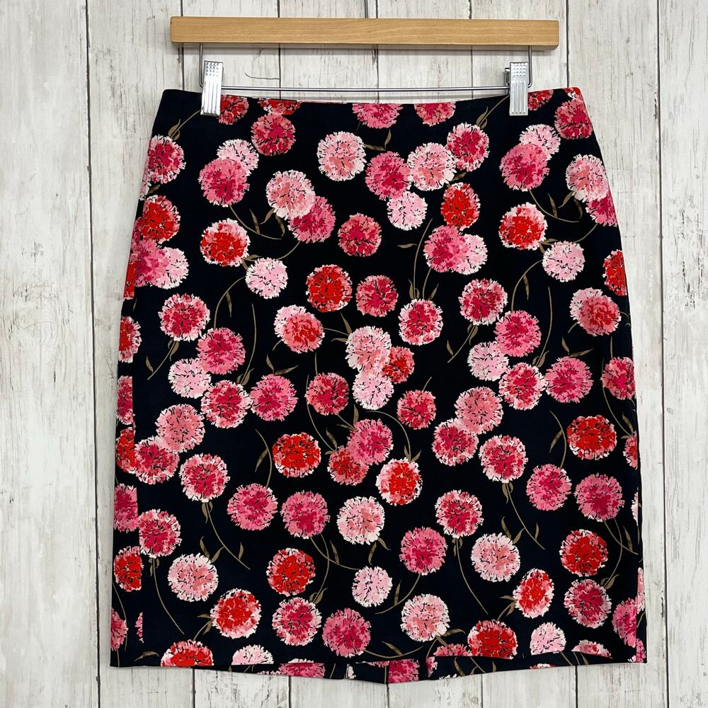 Talbots Floral Black Pink Mid Rise Lined Fitted Pencil Knee Work Dress Skirt 10P